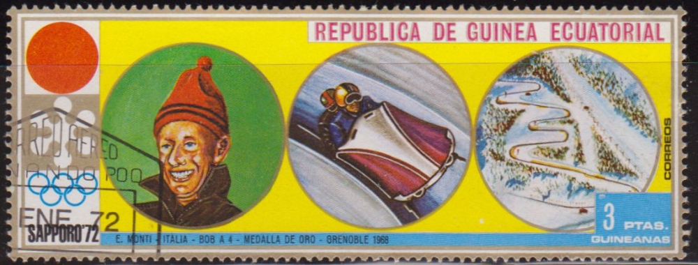 Guinea Ecuatorial 1972 Michel 028 Sello * Juegos Olimpicos Invierno Sapporo'72 E. Monti (Italia) Bob a 4 Guinée Equatoriale Preobliteré Matasello de favor Preobliterado 
